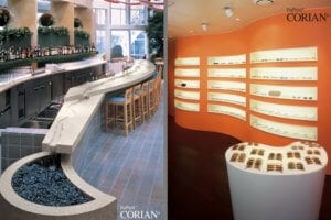 Corian® worktops and solid surfaces, supply and intstallation and fit-out available through Allstar Joinery,