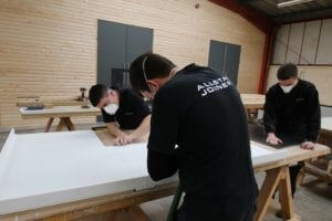 Preparing Corian worktop at Allstar Joinery sustainable production facility