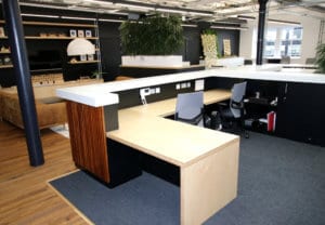 Glasgow office fit-out main reception counter integrated with Corian solid surface