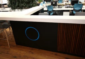 Bespoke office reception desk with Corian solid surface